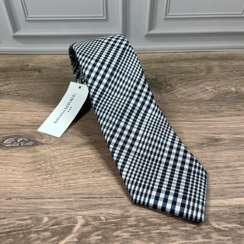 Banana Republic Necktie‎ Mens One Size Navy Blue Micro Plaid
